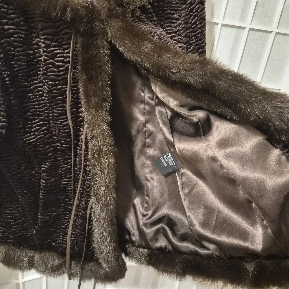 Vintage Brown Faux Fur Coat Sz L - Picture 10 of 15